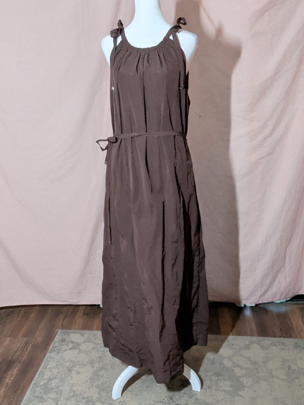 DKNY Brown Tie-Shoulder Maxi Dress